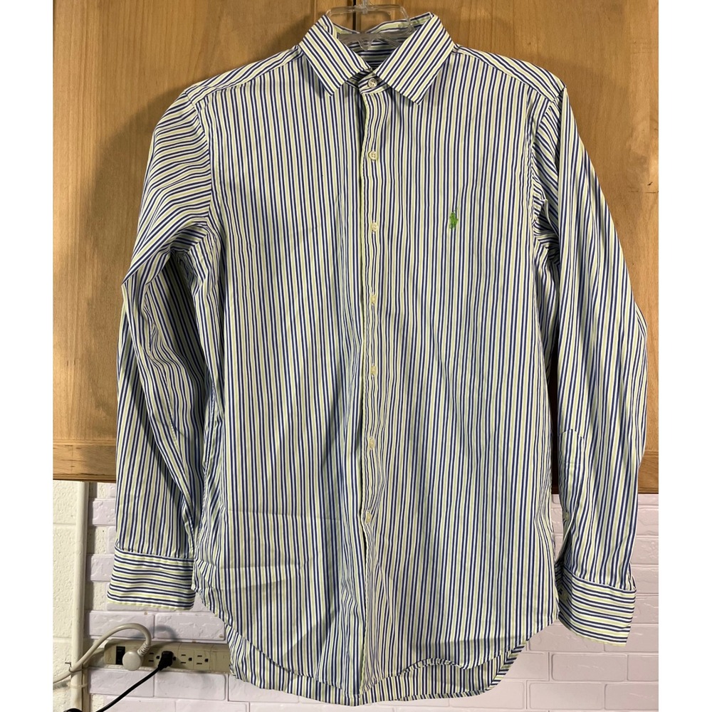 Polo Ralph Lauren Button Down Mens Medium Blue Green Striped Classic Fit Shirt